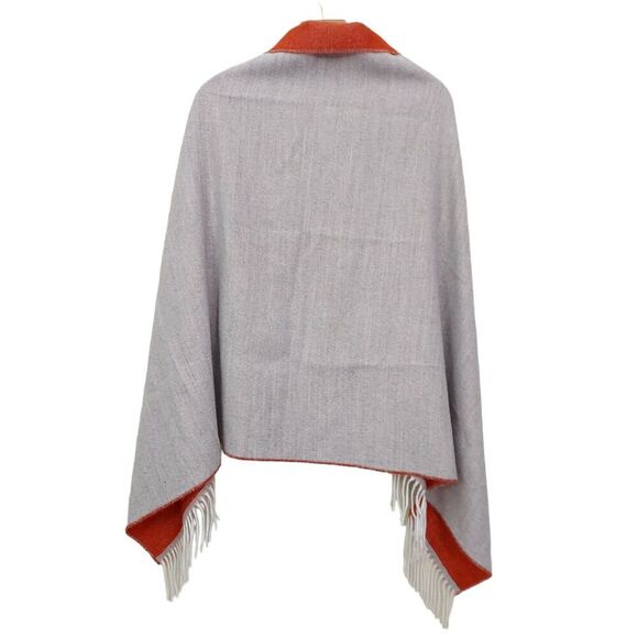 Lambswool Shawl Cape Poncho Womens Small Orange Gray Reversible Two Button Knit - Picture 6 of 11